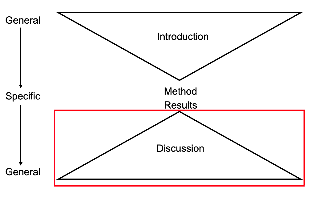 Empirical report structure as an hourglass shape. In this part, the discussion is highlighted in red to show it is the focus of this chapter.